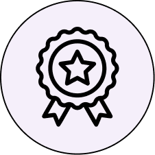 Black star emblem with ribbons on a light circular background.