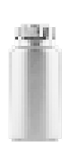 A low-resolution, pixelated, grayscale image of a small bottle or vial with a cap.