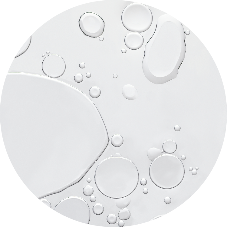 Clear liquid bubbles on a white background.