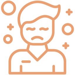 Line drawing of a sad person surrounded by circles and plus signs.