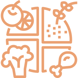 Icon showing fruits, vegetables, grains, and meat symbols.