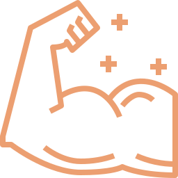 Illustration of a flexed arm with sparkles around it.