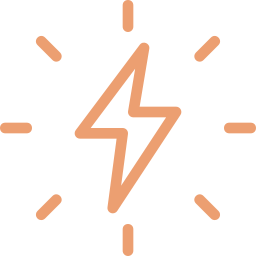 Orange lightning bolt icon with radiating lines on a white background.