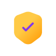 A yellow-orange hexagon with a purple checkmark in the center.