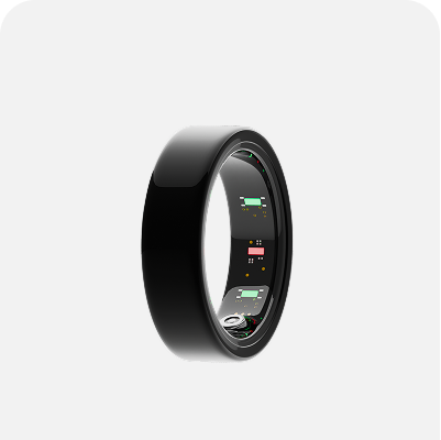 A black ring with electronic components and sensors inside.