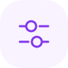 A purple icon of two horizontal control sliders on a light purple background.