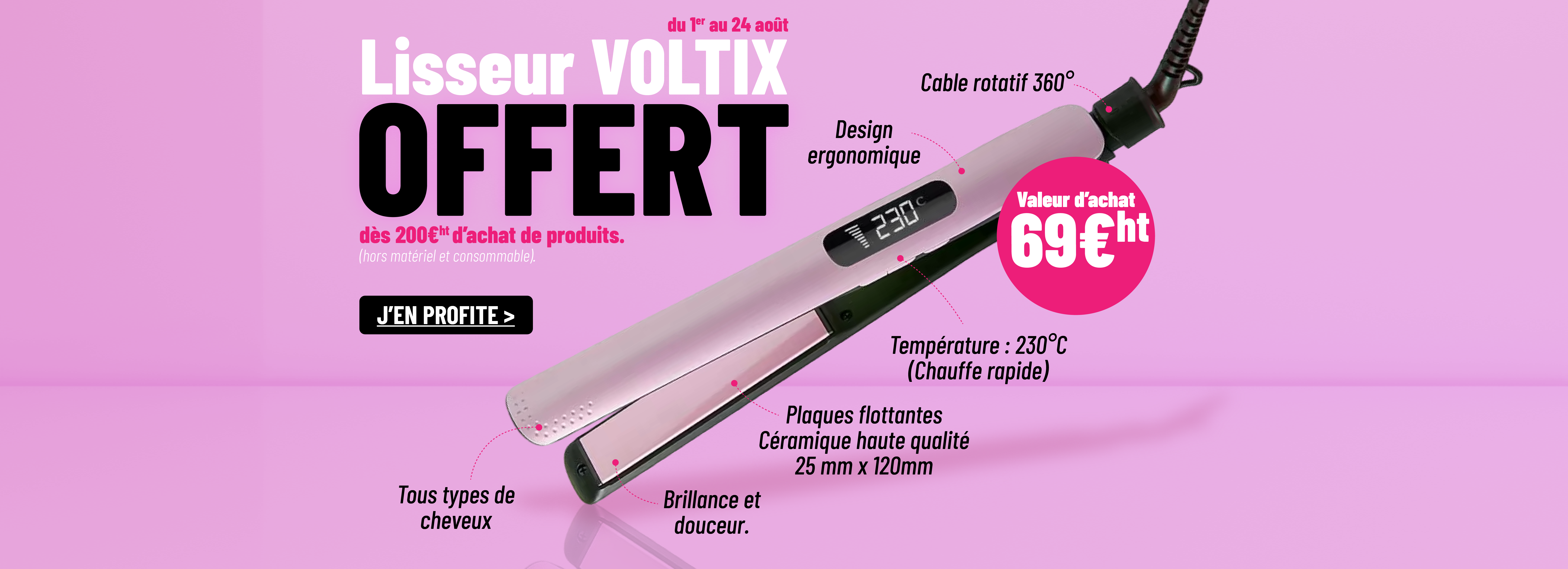 A promotional banner for Coiffissimo hair color products with various tubes on a blue background and sales text.