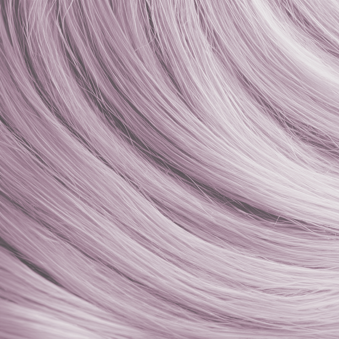 A close-up of straight, silvery-gray hair.