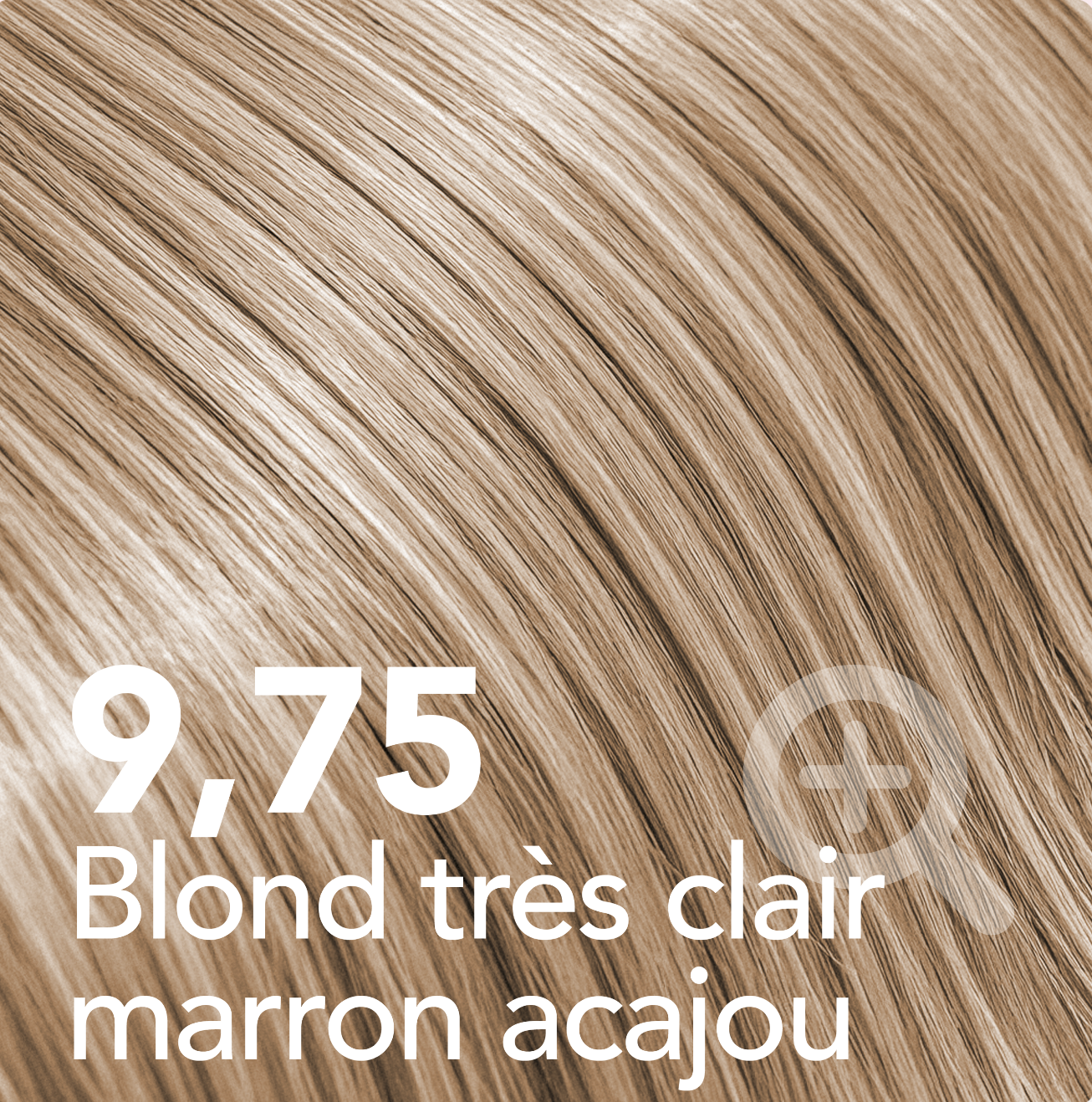 A swatch of very light mahogany brown blonde hair, labeled in French with the number 9,75.
