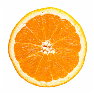 A cross-section of an orange with visible segments.