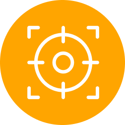 White target icon on an orange circle background.