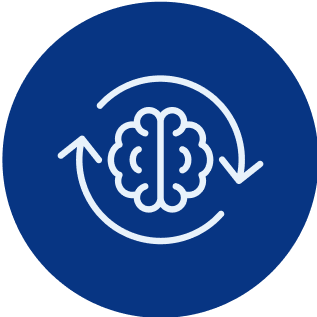 Illustration of a brain with circular arrows on a blue background.