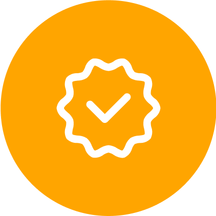 Yellow circle with a white checkmark inside a star-shaped outline.