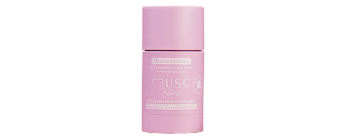 A pink tube of MUSC Intime solid deodorant against a white background.