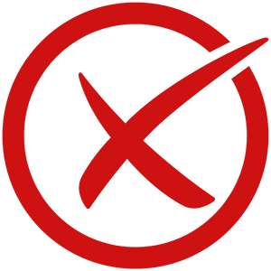 Red X symbol inside a circle on white background.