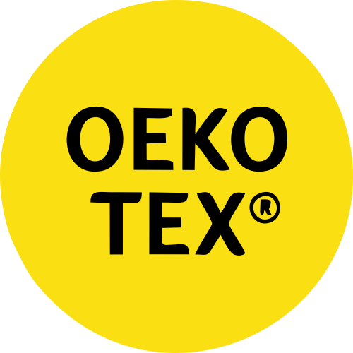 Blue shape with white text 'OEKO TEX®' inside.