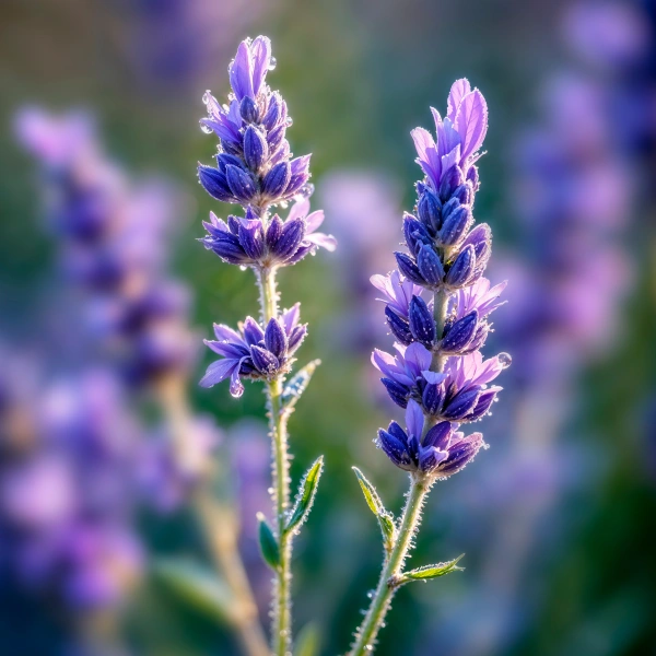 Close-up of blooming purple lavender flowers against a blurred background.