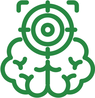 Green brain with a target symbol overlay.