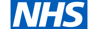 NHS logo in white text on a blue background.