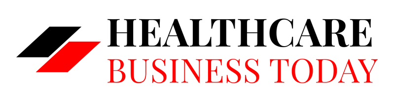 The logo for Healthcare Business Today, with black and red text next to a geometric graphic.