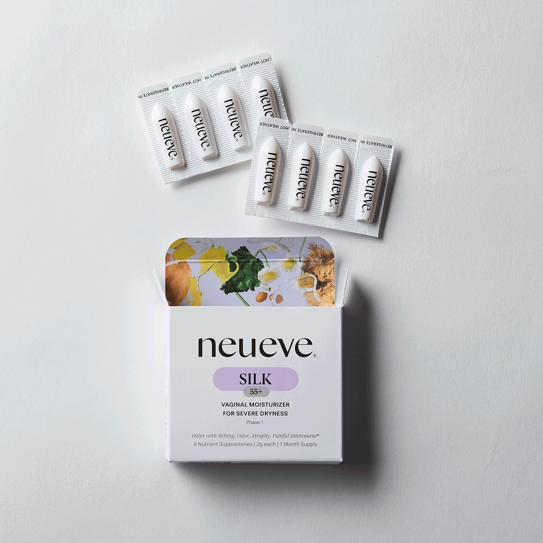 Box of NeuEve Silk vaginal moisturizer with individual packets.