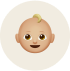 Emoji of a smiling baby face with a small curl of hair.