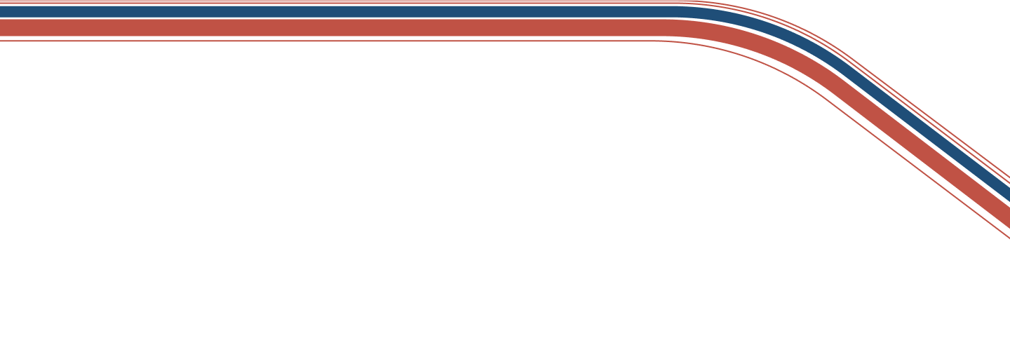 Abstract design with curved red and blue lines on a black background.