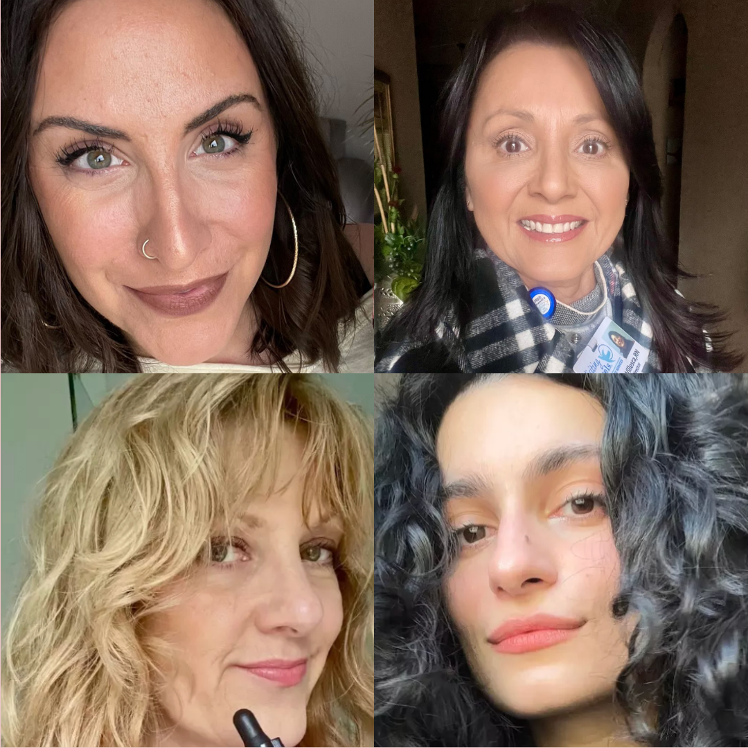 A collage of four different women's faces, each in a separate panel.