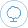A blue outline icon of a tree inside a light blue circle.