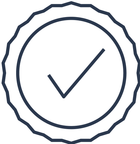 Circular badge with a checkmark inside.