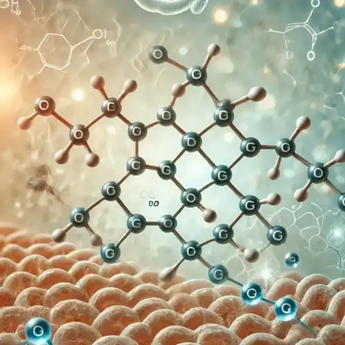 Abstract molecular structure with chemical bonds and atoms.