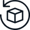 A line icon of a cube inside a circular arrow.