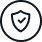 A circular line icon of a shield with a checkmark inside of it.