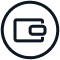 A line drawing icon of a wallet inside a circle.