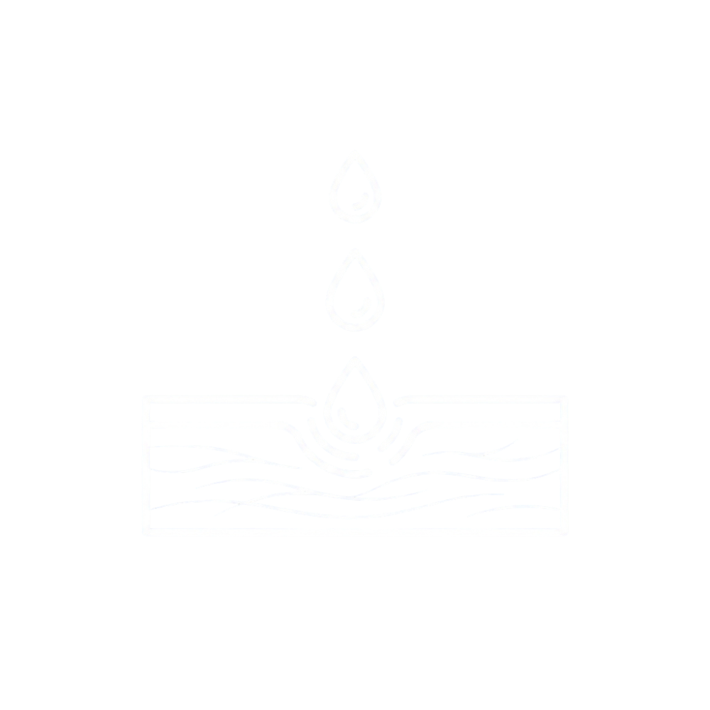 A line art icon showing water droplets absorbing into the skin.