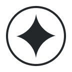 Black four-pointed star inside a circle on a white background.