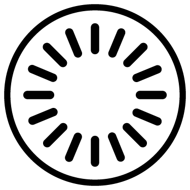 A black and white circular icon of a loading spinner or progress wheel.