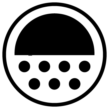A black and white circular icon showing a semicircle above seven dots.
