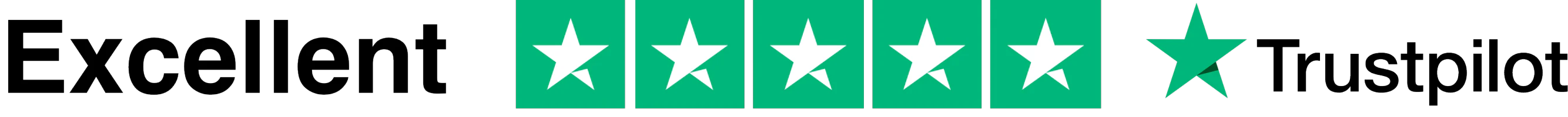 Trustpilot logo with 'Excellent' rating and five green stars.