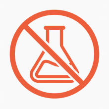 Red prohibition sign over a laboratory flask icon.