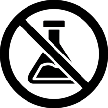 A crossed-out laboratory flask icon, indicating no chemicals or experiments.