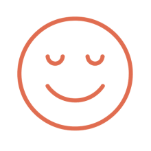 Simple orange smiley face with closed eyes on a white background.