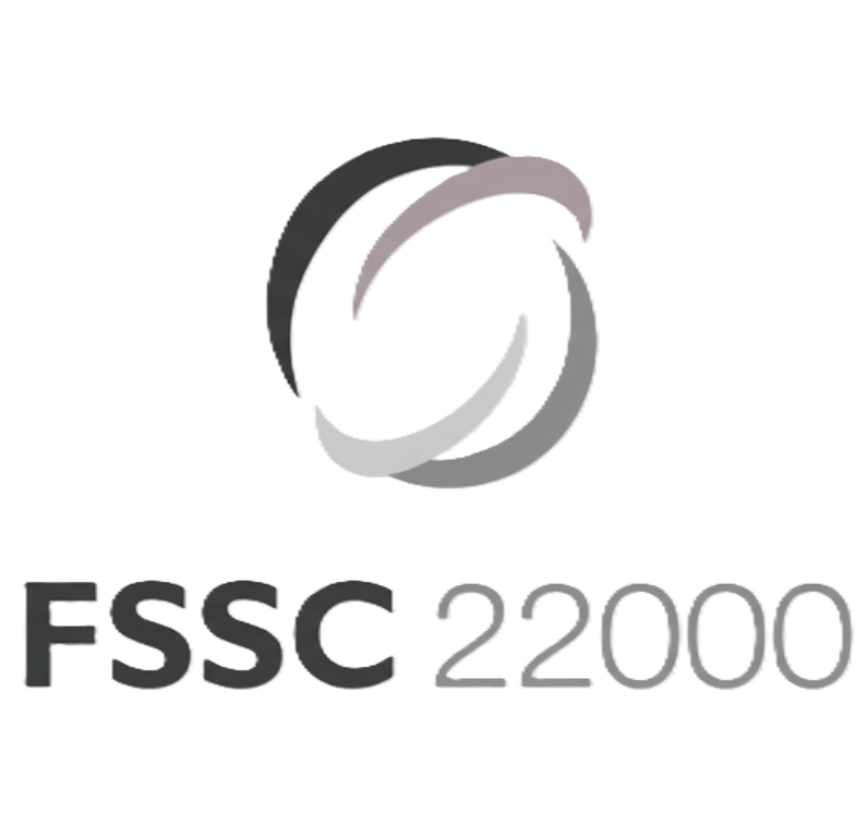 The FSSC 22000 logo, which features a circular emblem made of grey and purple swooshes.