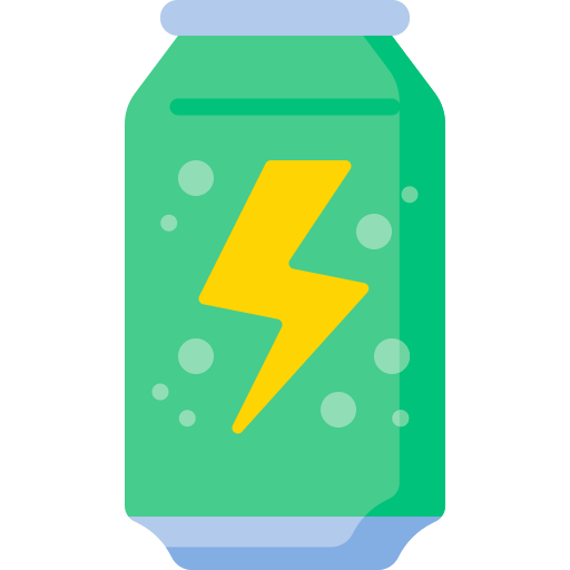 A green energy drink can with a yellow lightning bolt symbol.