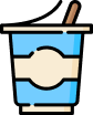 Illustration of a blue and white drink cup with a straw.