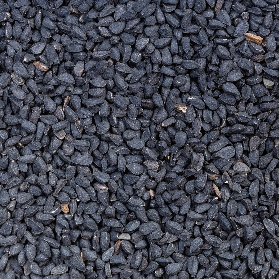 Close-up of a pile of black seeds.