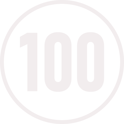 The image shows a circular black badge with the number 100 in white.