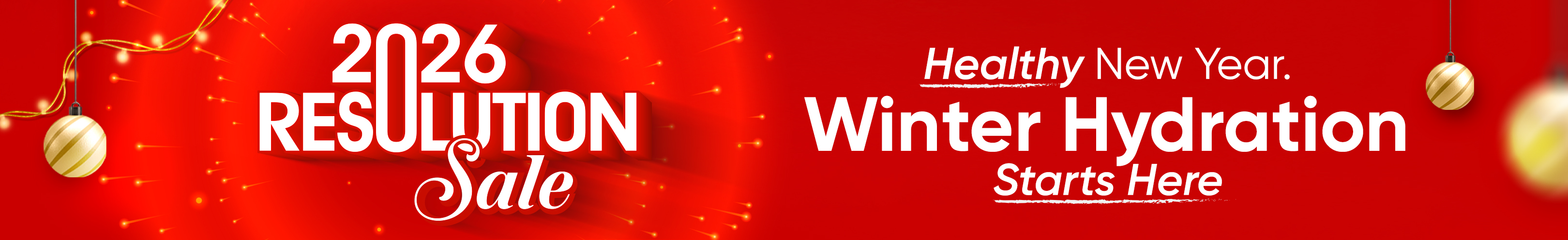 Red background with '2026 Resolution Sale' and 'Healthy New Year. Winter Hydration Starts Here.'