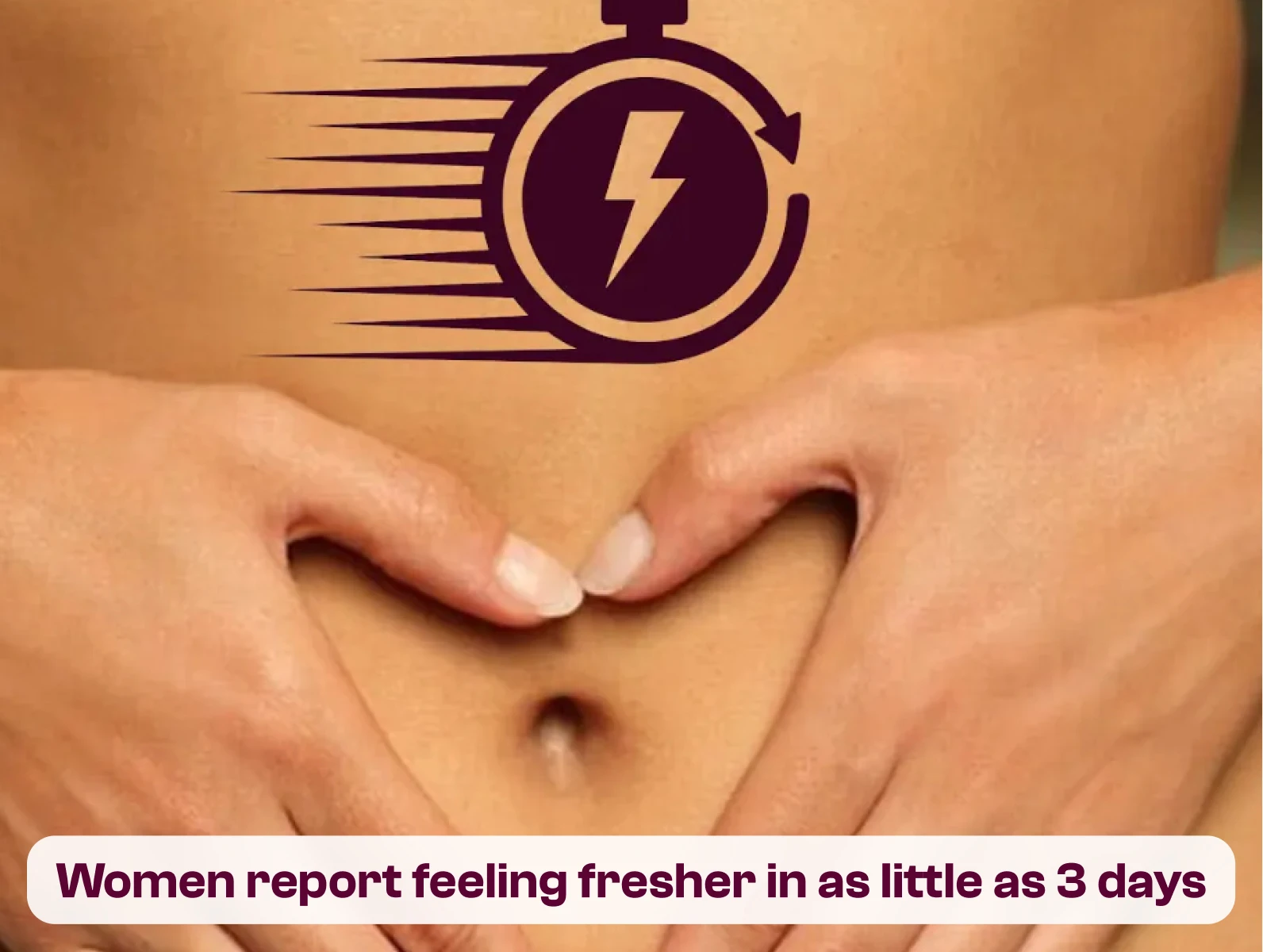 Hands forming a heart over a stopwatch design on a stomach.