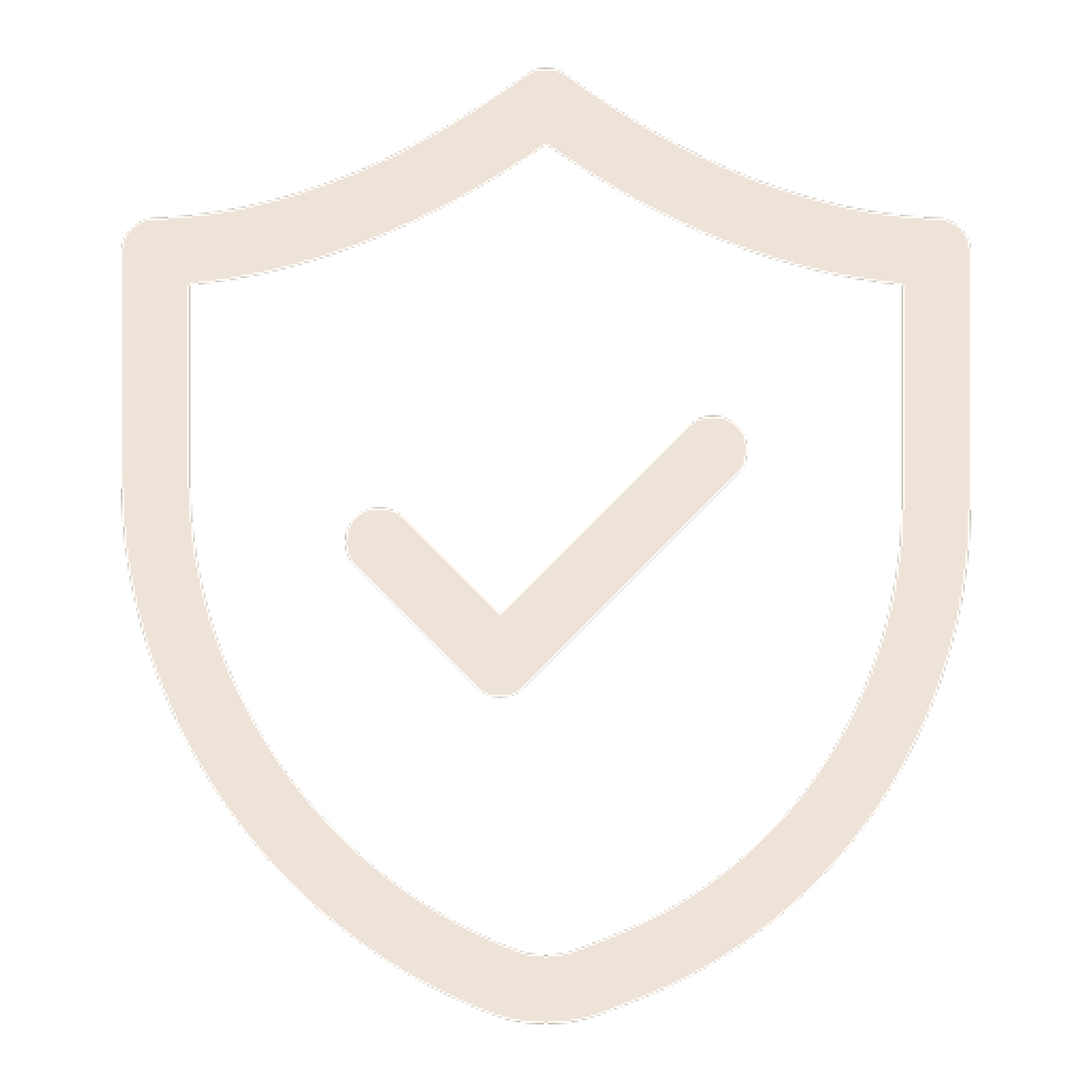 A beige icon of a shield with a checkmark inside, on a white background.